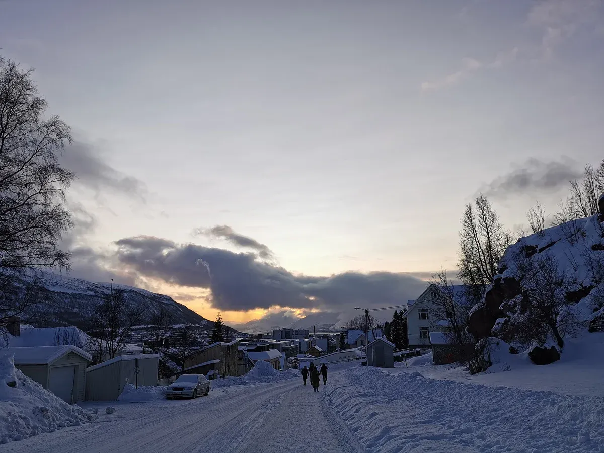 Snow-covered Tromsø seen from Dramsveien in winter, the city where reindeer sledding tours start
